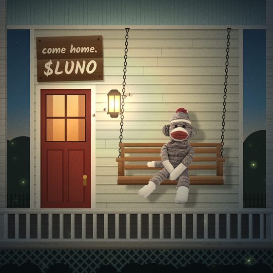 Luno on the porch swing: come home